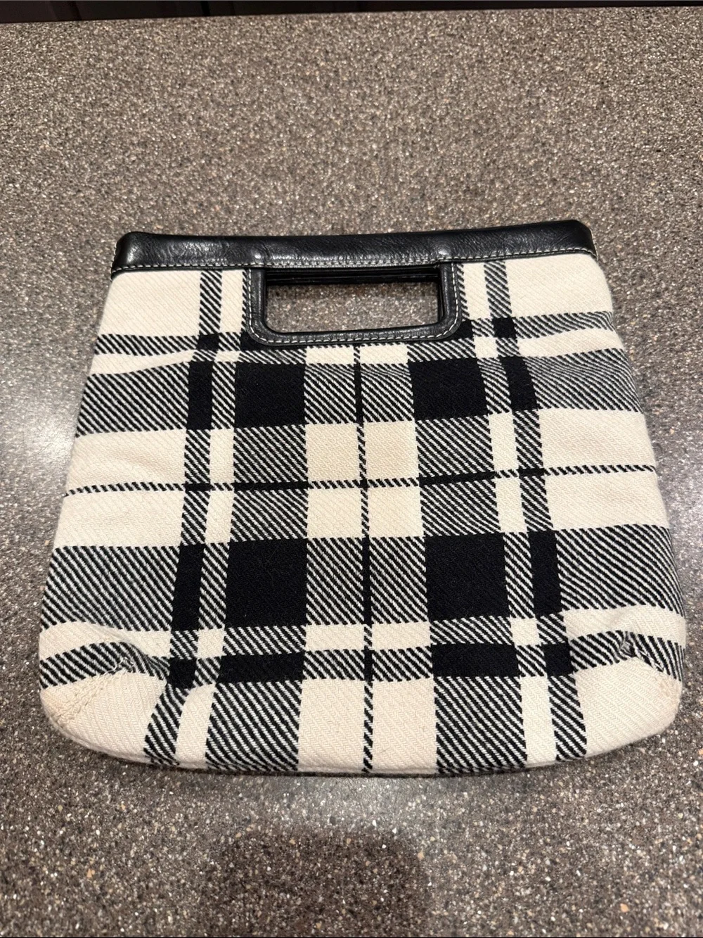 Banana Republic Black & Cream Plaid Top-Handle Clutch
